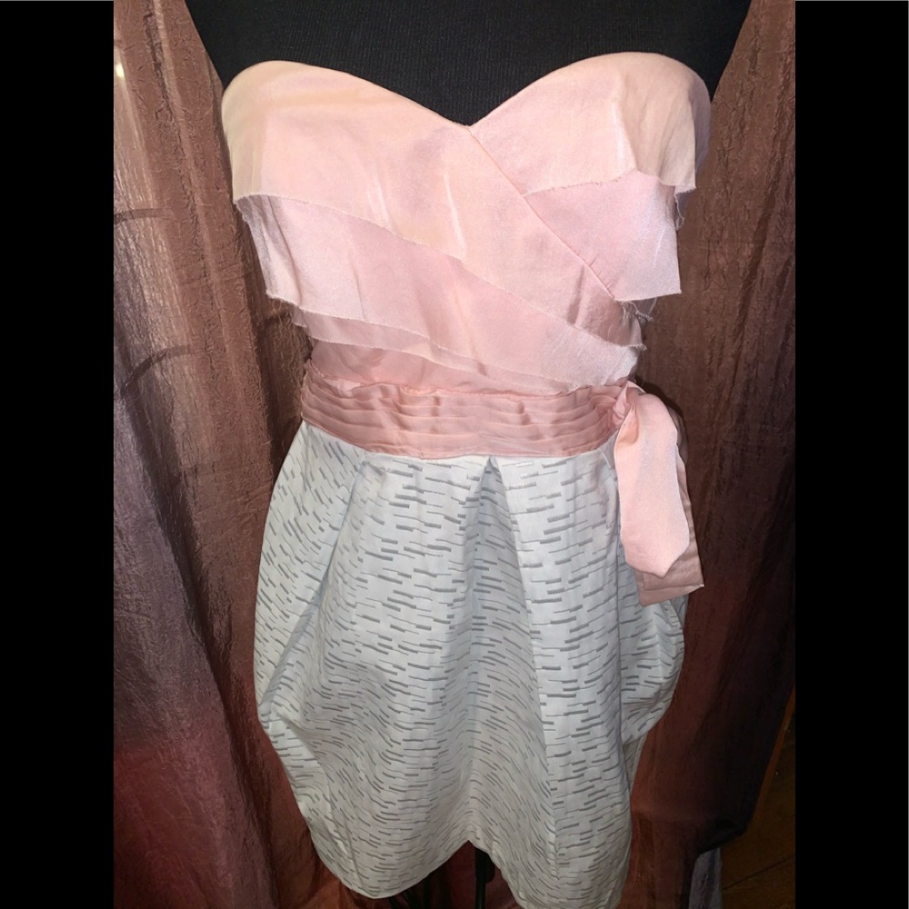 NWT Aryn K strapless pink & white pleated dress